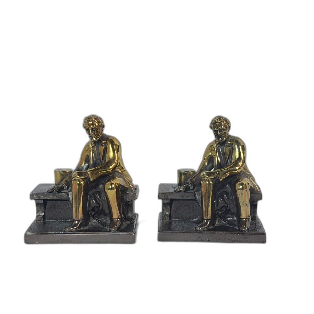 Pair Of VTG Bronze Bookends President Abraham Lincoln Sitting on a Bench Cast